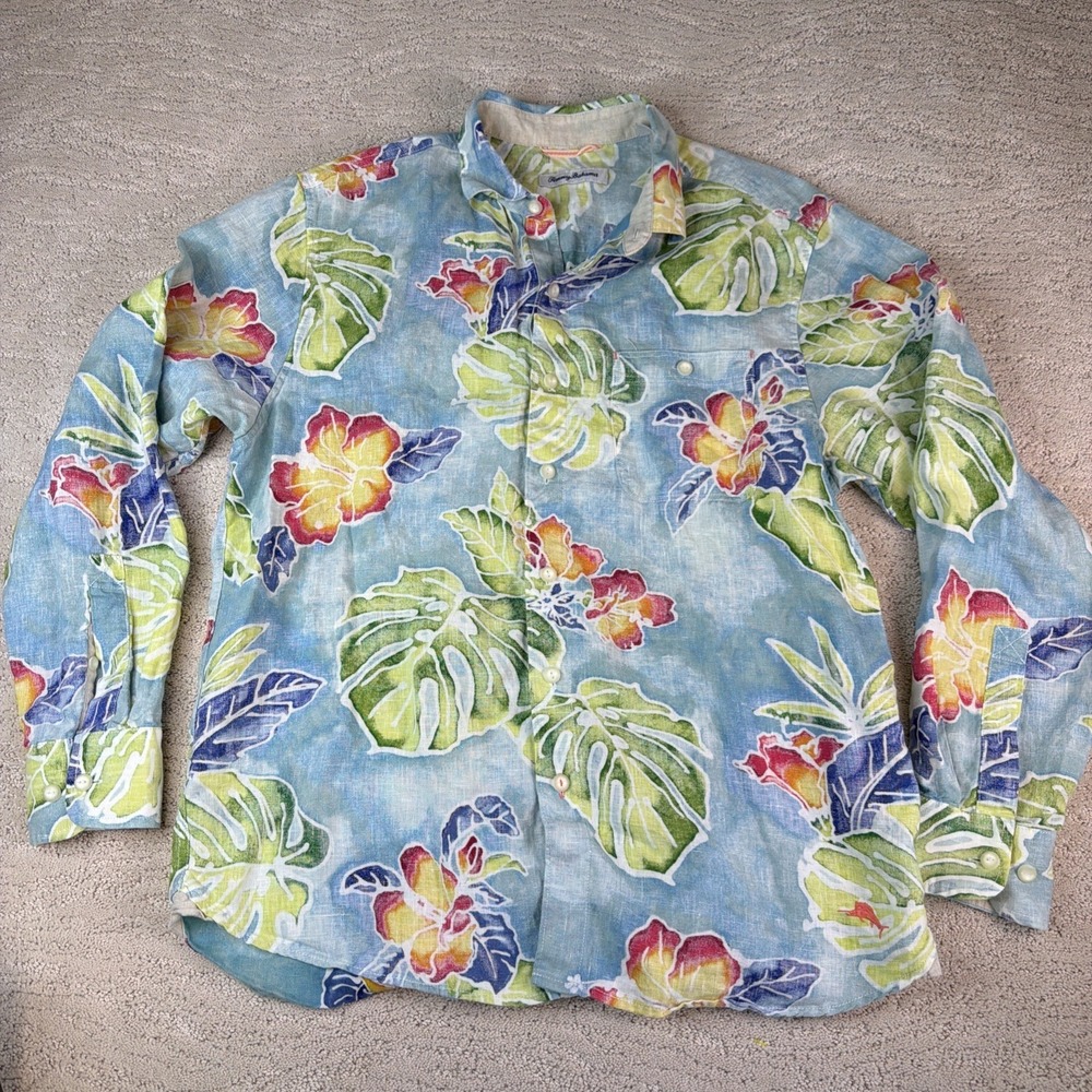 Men's Tommy Bahama Medium 100% Linen Fiesta Keys Button Shirt Resort Vibrant